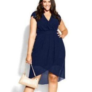 City Chic Navy Wrap Swing Dress Size 18 NWT
